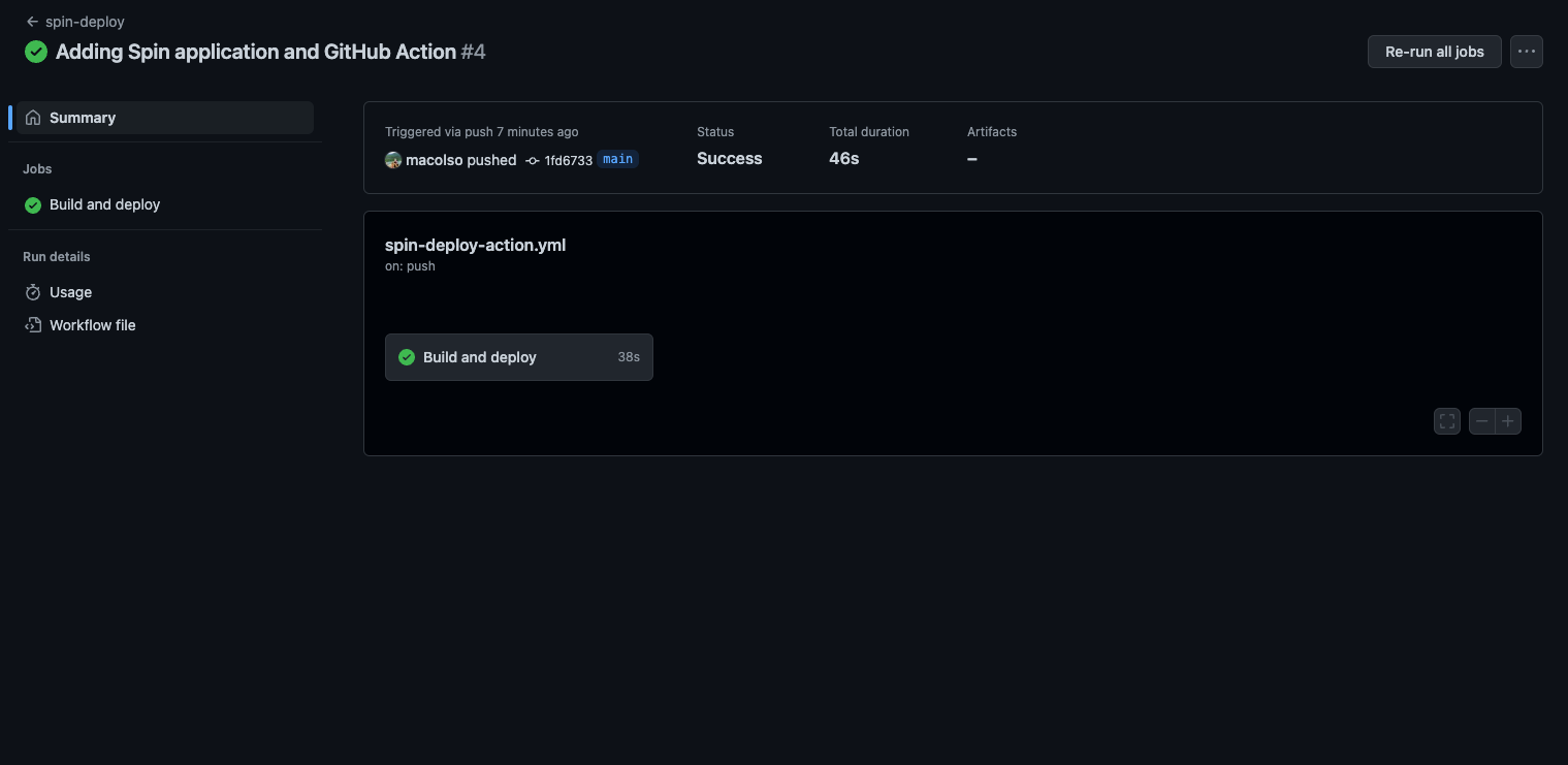 GitHub Actions with Spin app deployed